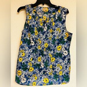 Talbots Floral Sleeveless Blue Green and yellow Blouse - NWOT Medium